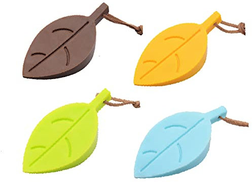 4 Pcs Door Stops, Silicone Cute Leaf Style Door Stopper Wedge, Decorative Finger Protector for Rooms Home Office, 4 Colors