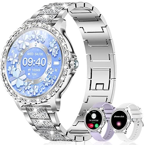 fitonyo Smartwatch Damen mit Telefonfunktion Diamond,1.32 Smart Watch Damenuhr mit Anruffunktion,110 Sportmodi Uhr für Damen für Android iOS,3 Bänder