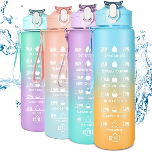 SUPPRUI Kids Water Bottle with Time Markings,700ML Motivational Water Bottles with Straw, Leakproof BPA-free Tritan Drink Bottle for Sport,Cycling,Gym, School & Office (Blue & Orange)