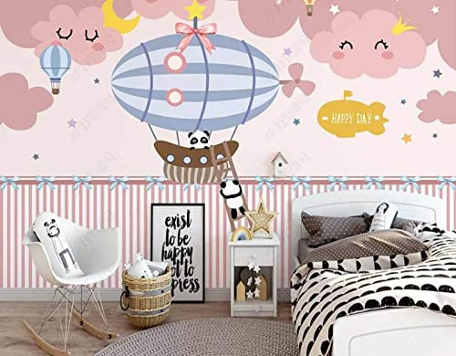 Fototapete 3D Effekt 3D Tapete Cartoon Yacht Heißluftballon Kleines Tier Kinderzimmer Vlies Wandbild Wanddeko 150(W) x105(L) Cm