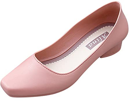 Ballerine da donna in pelle, comode e quadrate, con tacco basso, eleganti per matrimoni, sandali da balletto, slipon, pantofole estive antiscivolo, Colore: rosa., 38 EU