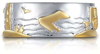 Borkum Ring mit Borkumer Landschaft, 925er Sterling Silber, poliert, teilvergoldet Borkum Nordsee Ostfriesland (66)