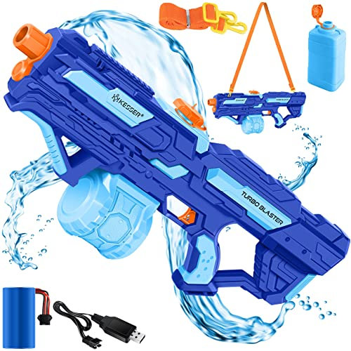 KESSER® Wasserpistole Elektrisch mit Akku Spritzpistolen 1000 ml große Wasserspritzpistole für Kinder und Erwachsene, 8m Reichweite, Wasserspielzeug inkl. Akku, Ladekabel & Extra-Tank Navyblau