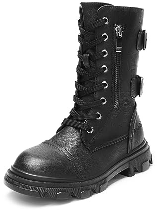 DREAM PAIRS Girls Combat Ankle Boots | Metal Buckle Modern Look, Side Zipper Easy Access, Plush Lining Cold Days