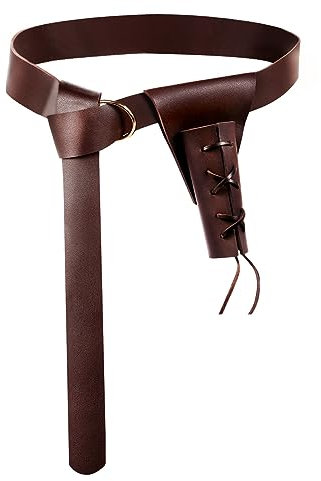 PEUTIER Mittelalterliches Schwert Holster Gürtel Set, Schwertgürtel Mittelalter Frosch Schwertgürtelhalter aus Leder Medieval Leather Belt für Ritter, Krieger, Pirat, Cosplay (Braun)