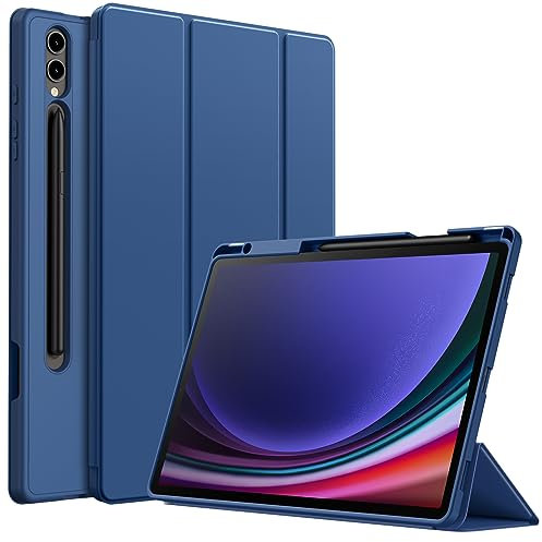 JETech Case for Samsung Galaxy Tab S10 Plus/Tab S9 Plus 12.4 Inch with S Pen Holder, Soft TPU Tri-Fold Stand Protective Tablet Cover, Support S Pen Charging, Auto Wake/Sleep (Navy)