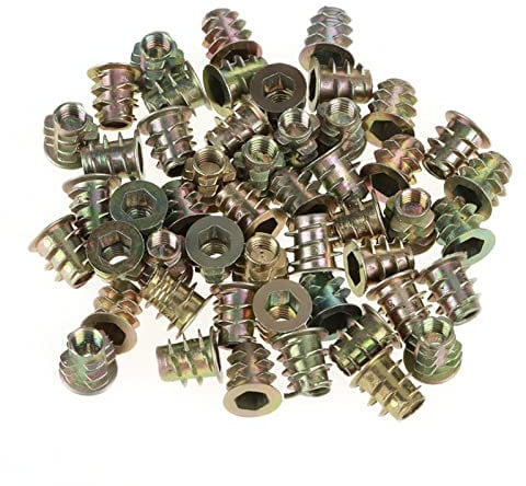 50Pcs Inserts Filetés, M5×10mm Écrous à Insert Fileté Inserts en Bois Filetés Connecteur de Fixation de Boulon Entraînement à Douille Hexagonale pour Écrou à Vis de Meubles en Bois