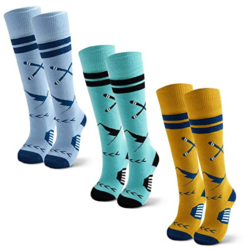 Qterdiz Unisex Kinder Warme Skisocken Jungen Dicke Skistrümpfe Mädchen Thermo Socken für Ski und Snowboard 3 Paar 27-30/5-7 Jahre