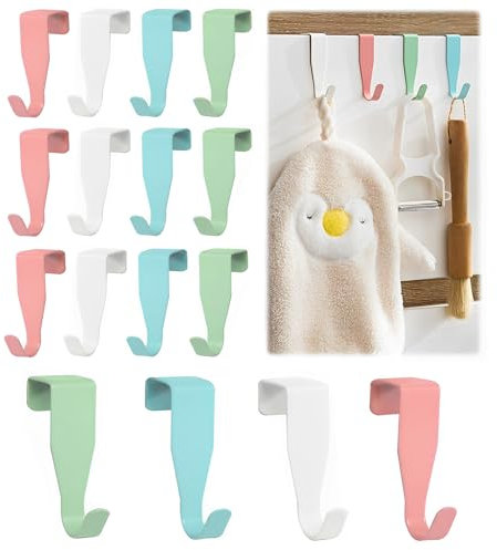 16 Stück Türhaken aus Edelstahl, 4 Farben Türhaken zum Einhängen, Haken zum Einhängen, Tür haken, Garderobenhaken Außen, Einhängen für Schranktür und Zimmertür