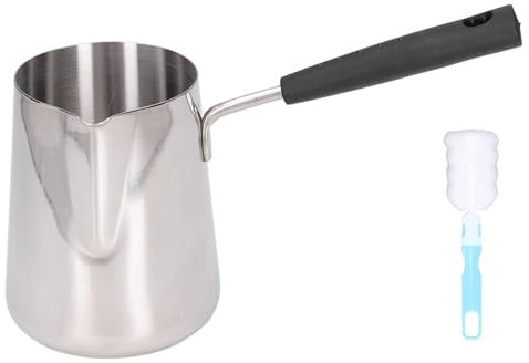 Turkish Coffee Pot, 600ml Stainless Steel Cezve Ibrik Style Stovetop Coffee Maker Milk Butter Warmer Pot Chocolate Melting Pan Small Hot Pot with Spout for Home