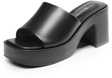 DREAM PAIRS High Chunky Platform Heels for Women Fashion Comfort Slip on Square Open Toe Block Heel Sandals,Size 6,Black-Pu,SDHS2410W