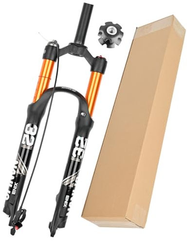MTB Bicycle Front Fork Air Lock Straight 1-1/8 Mountain Bike Suspension Forks 26 27.5'' 29 Common-use Sizes Quick Release 9mm*100mm Travel 100mm (Color : Gold Remote, Size : 26inch)