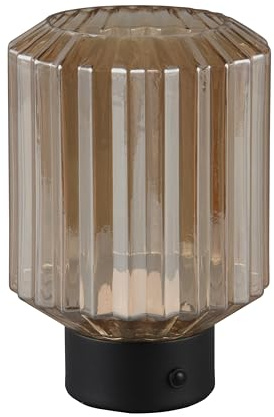 Reality Leuchten LED Akku Tischleuchte Lord R57761113, Metall Schwarz matt, Glas Amber, inkl. 1.5 Watt LED, 4-fach Touch