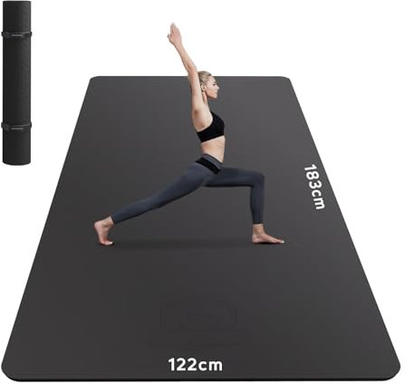 HAPBEAR Yogamatte XXL- Extra Groß Breit Yoga Matte, TPE Sportmatte Fitnessmatte Rutschfest 183cm x116cmx6mm Dicke,Ultra Haltbar, Gymnastikmatte für Pilates, Gym, Zuhause, Workout- Schwarz