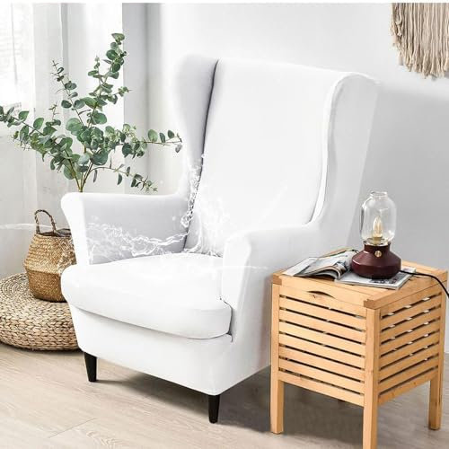 Hixingo 2-Teilig Ohrensessel Überzug, Einfarbig Sesselbezüge, Stretch Ohrensessel Bezug Abnehmbar für Wohnzimmer Schlafzimmer Hotel Sesselschoner (Weiß,One Size)