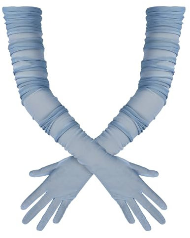 lasuroa Lange Handschuhe für Damen, Stretch-Falten Sexy Handschuhe Transparente Tüll Handschuhe 1920er-Jahre Handschuhe Opernhandschuhe für Opern Weihnachts Halloween Kostümparty (Hellblau)