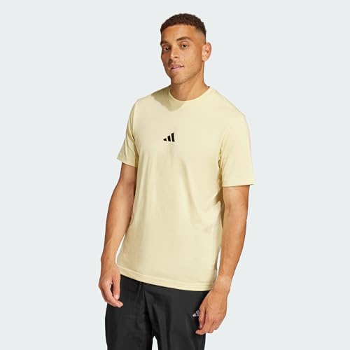adidas Herren Essentials SMALL Logo Single Jersey Tee, Powder Yellow/Black, S