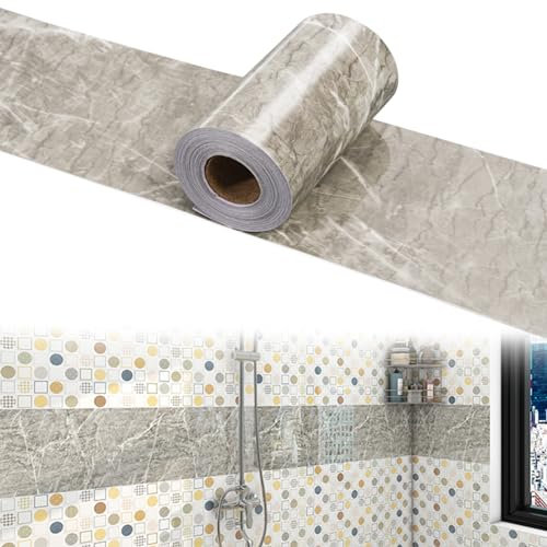 CV Cushioned Vinyl Flooring,CEIEVER Self Adhesive Floor Tiles PVC Tile Effect 10CM/20CM Vinyl Flooring Plank 5M Cushion Lino Floor Covering for Kitchen,Bathroom,Living Room (P-20CMX5M)