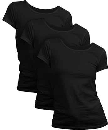 Basic Treasure Lot de 2 ou 3 T-Shirts Femme, Coton, Col Rond, Uni, S à XL | Doux, Respirant et Extensible, Sans Étiquette Gênante, Coupe Ajustée, Taille Plutôt Petit