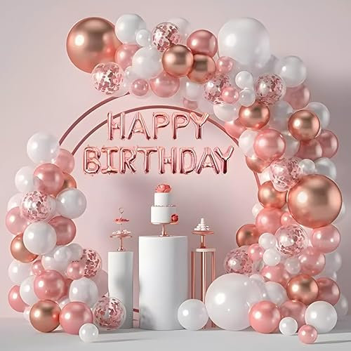 Arche Ballons Rose Gold Pour Filles 123 Pièces-Ballons Arche de Décoration pour Baby Shower fille,Anniversaire,Mariage et Baptême-Zenda club® (Rose Gold)