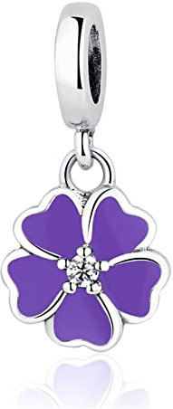 PGMUHNXV 925 Sterling Silber Bead Charm Emaille Kirschblüte Primrose Anhänger Perlen Fit Armband Armreif Diy Schmuck 1Pcs, Blau,