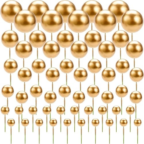 60pcs Gold Round Ball Cake Toppers - Gold Balls for Cake Decorating - Perfect for Birthday, Wedding, Party Supplies - Elegant and Versatile Cake Decorations