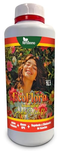 FERTIBONO ECOFLORA, (1 L) – Abono orgánico líquido bioestimulante con L-aminoácidos · fortalece las defensas naturales de rosales, geranios y plantas ornamentales frente a condiciones adversas