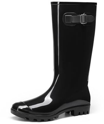 DREAM PAIRS Stivali Pioggia da Donna a Metà Polpaccio Stivali da Pioggia Donna Impermeabili con Cinturino Fibbia,Size 37,Nero,SDRB2418W-E