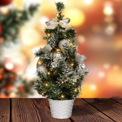 Mini Weihnachtsbaum, 40cm Tannenbaum Klein, Mini Weihnachtsbaum Beleuchtet, Künstlicher Weihnachten, Geschmückter Künstlicher Christbaum mit Beleuchtung Tischdeko, Weihnachtsdeko, Zuhause, Büro (B)