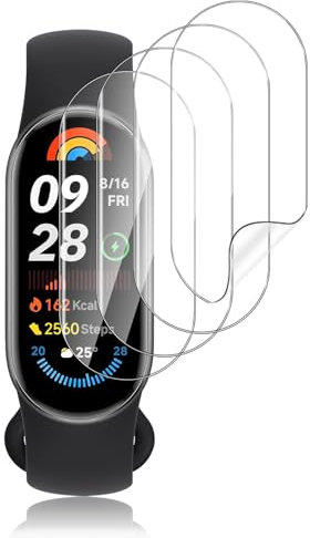 Funrae Protector de Pantalla para Xiaomi Mi Band 9, 9H HD Flexible Película de TPU Sin Burbujas Sin Bordes Elevados Cristal Templado Vidrio Templado Kit Fácil instalación [4 Piezas]