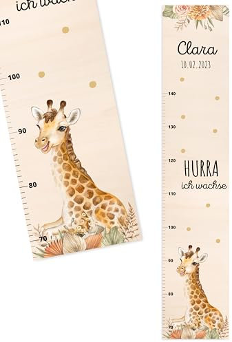 Bärenfreunde® - Personalisierte Messlatte Kind Holz zum Kleben oder Aufhängen - Skala 70-140cm - Süße Dekoration für Baby- & Kleinkinderzimmer (Kinder 70-140cm, Giraffe)