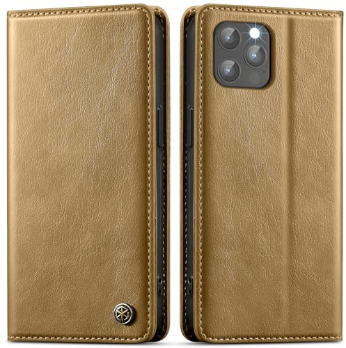 GUCASBE Handyhülle für iPhone 12 Hülle iPhone 12 Pro Hülle Premium PU Lederhülle Wallet Flip Case mit Magnet Kartenfach Standfunktion RFID Schutzhülle Klapphülle für iPhone 12/12 Pro, Ingwer