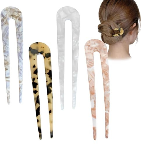 SIVZUMO U-french hair pin, 4 Pcs Pique À Cheveux Femme Pic À Chignon Épingle À Cheveux En Forme De U Bâton De Cheveux Pince Chignon Française Pour Femmes Filles