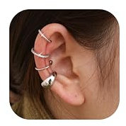 Finrezio 3/4 Stücke Ear Cuff Set für Damen Ohrklemme Silber Nicht Durchstochen 14 Karat Vergoldete Ear Cuff Silber Clip Ohrringe Ohne Ohrloch Ohrmanschette Knorpelohrringe Verstellbare Fake Ohrringe