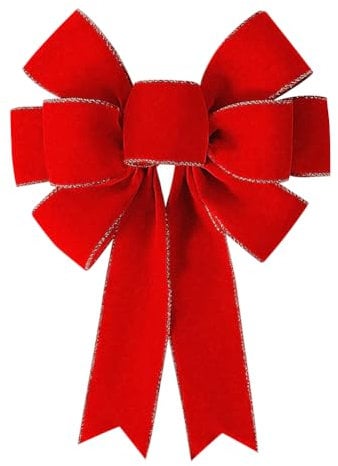 FSSTUD 14 x 12 Inch Large Red Christmas Bows Big Wired Velvet Bows Christmas Tree Topper Bows Giant Holiday Party Bows Xmas Bowknot Outdoor Decorations with Golden Border for Garden Yard