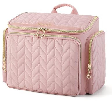 BAGSMART Travel Toiletry Bag, Large Wide-Open Travel Bag for Toiletries, Makeup Cosmetic Travel Bag with Handle, Pink