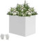 RUETERY Macetero cuadrado de acero grande para exteriores, con 1 par de guantes, maceta alta para jardines, entradas, terrazas, patios, comerciales, 50 x 50 x 50 cm, color blanco