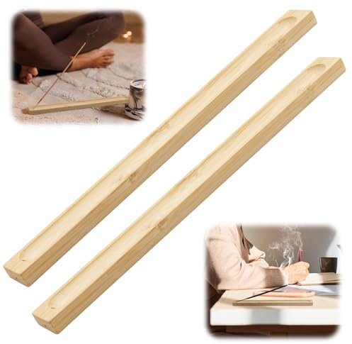 Porte Encens Baton, 2pcs Support Encens 23.5cm de Long en Bambou Bruleur Encens Bâton Naturel avec Récupérateur de Cendres Deco Zen pour Salon de Thé Salle de Méditation YOG
