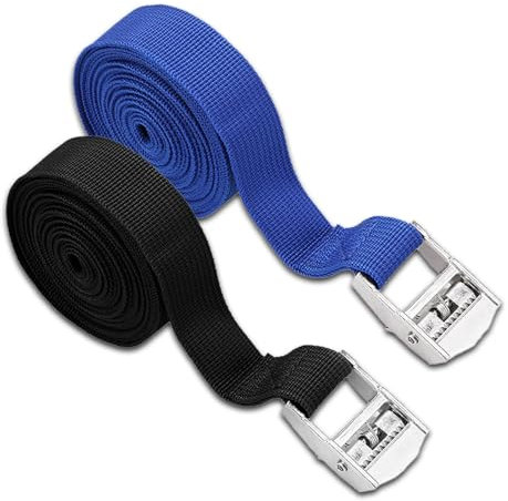 2 correas de amarre, correas tensoras cortas con trinquete, correa tensora negra 1 m x 2 cm y azul 1 m x 2,5 cm, adecuadas para agrupar furgonetas, motocicletas, escenarios, festivales, eventos y