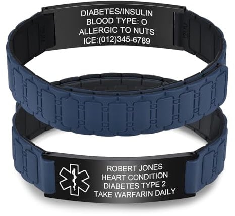 Personalisiertes Notfallarmband Damen Herren - Wasserfest Silikon Sport SOS ID Armband mit Gravur Name Telefonnummer Diabetes Allergie Epilepsie, Medizinisches Alarm Notfall Armbänder für Erwachsene