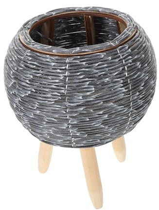 BESPORTBLE Pot De Fleur en Rotin Paniers Suspendus Artificiels Terre Cuite Panier à Plantes avec Support Fausses Plantes Jardinière à La Main Usine D'osier Panier Rond Fleurs Dark Grey Bois