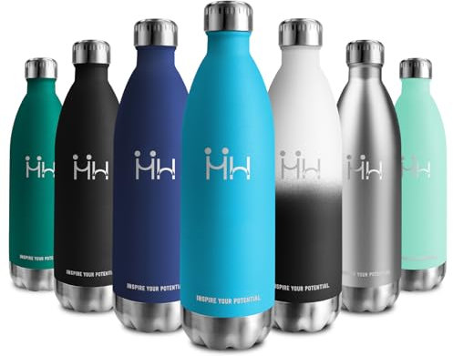 Trinkflasche 1L, Isolierflasche BPA-Frei Auslaufsicher, Vakuum Thermosflasche, Thermosflasche Kohlensäure Geeignet, Wassflasche Edelstahl für Sport, Erwachsener, Kinder, Fussball, Uni, Reisen