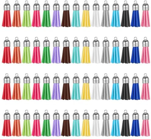 60 Stück Quasten, Quasten Schlüsselanhänger Mini Quaste DIY Leder Dekorationen Handwerk Zubehör Für handgefertigte Handytaschen Lesezeichen