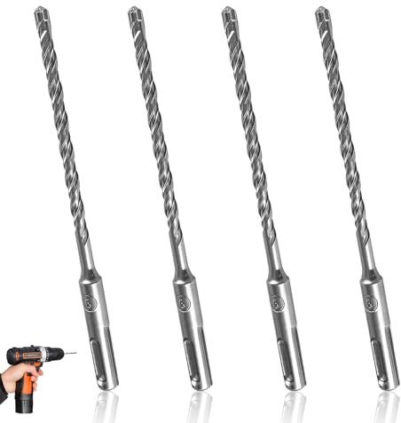 160mm X 6mm SDS Drill Bit, 4PCS Masonry Drill Bit 4 Cutter Carbide Head SDS Plus Hammer Drills Bits for Drilling Holes in Stone Concrete Natural Stone Brick Walls