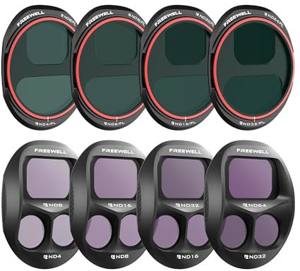 Freewell Ganztägige ND- und ND/PL-Filter für DJI Mavic 4 Pro – komplettes ND4- bis ND64-Set mit Polarisatoren für ganztägige Lichtsteuerung, Blendreduzierung und lebendige Luftaufnahmen, 8er-Pack
