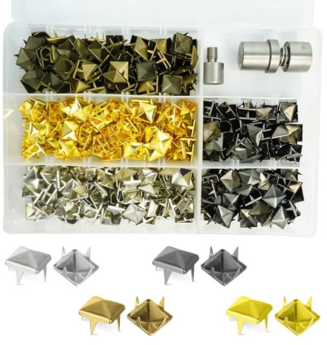 Event Decor Shop Kit di borchie piramidali da 12 mm, 400 pezzi, con testa a chiodo con fustella in 2 parti e scatola portaoggetti, ideale per fai da te, accessori in pelle, uso a mano