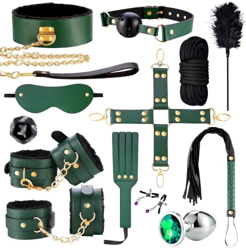 Bondage Set Bett Fesseln Sexspielzeug für Paare 13 Stück BDSM mit Handschellen Fußfesseln Halsband Augenmaske Federkitzler Nippelklemmen Ballknebel Peitsche Paddel für Anfänger Erfahrene Paare