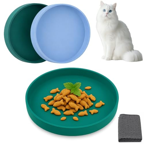 2er Katzennapf Silikon 18cm, flach schnurrhaarfreundlich, Fressnapf Katze | Silikon, flach, schnurrhaarfreundlich, spülmaschinenfest, mit Reinigungstuch, für Nassfutter, Trockenfutter, Wasser