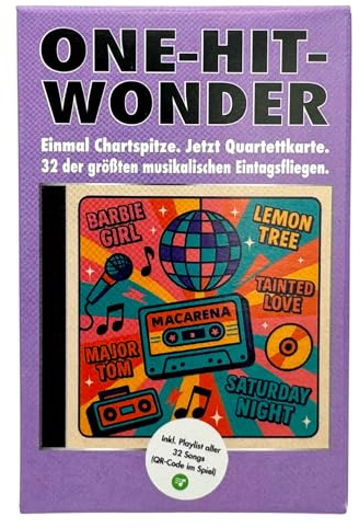 One-Hit-Wonder Quartett | Musik Kartenspiel inkl. Link zur Playlist | 32 musikalische Eintagsfliegen, Inkl. Playlist-Link, Nostalgie pur, Geschenkidee für Musik-Fans