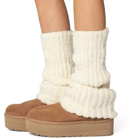 AmazingStone Plush Fuzzy Knit Leg Warmers For Women Ribbed Winter Boot Cuffs - Y2K Chunky Warm Leggings Socks